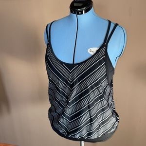 Athleta Chevron black white Stripe Blousy Tankini Swim Top 40 b/c nwot